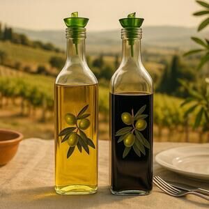 Herevin Turkey 2000s Olive Motif Oil & Vinegar Bottles 3 x 12.75”